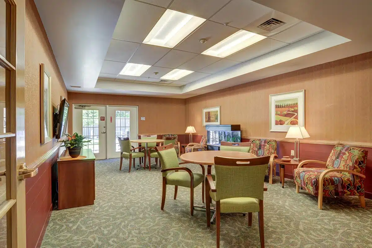 The general activity room at the Carnegie Park Post Acute facility