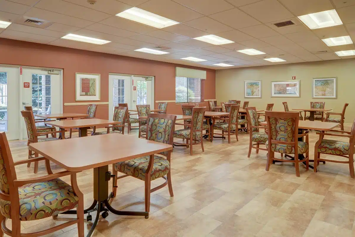 The general dining room at the Carnegie Park Post Acute facility